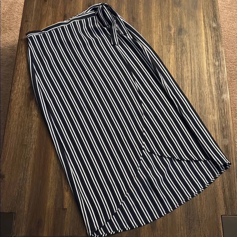 Lulus Start Anew Blue and White Striped Wrap Midi Skirt Small